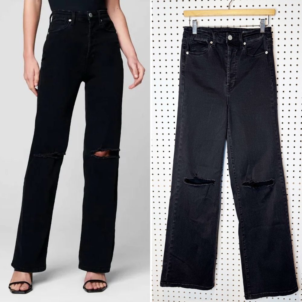 Blank NYC Black High-Rise Flare Jeans with Knee Slits